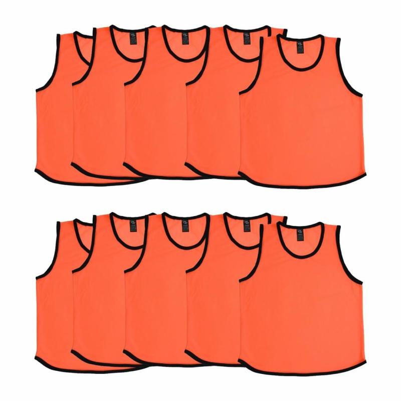 Hero Sports Training Vest Pack of 10 – Orange/Green with Black Trim (Unisex, Lightweight)